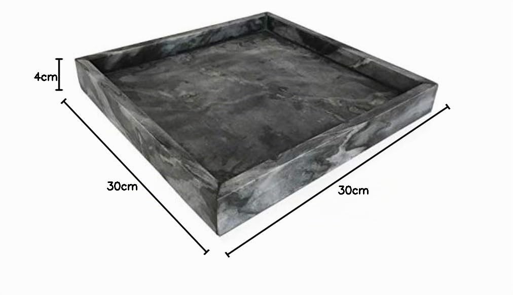 Marmortablett - Tablett aus dunkelgrauem Marmor - Marble Tray - Dekotablett - Serviertablett - quadratisch - Marmoroptik - dunkelgrau - 30x30x4cm