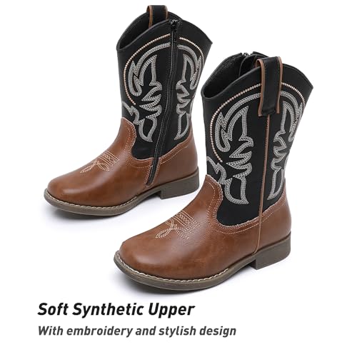 Felabo Boys Cowboy Boots - Western Square Toe Pull-On Side Zipper Embroidered Shaft Slip-Resistant Outsole (Toddler/Little Kid/Big Kid)4