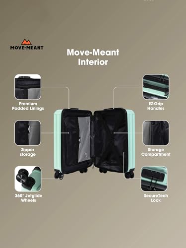 Image of Move-Meant Cabin ROAMIFY Small Suitcase 55 Cm 8 Wheels Number Lock Poly Carbonat HPS Green Trolley Bag for Men & Women | 360 Degree Wheeling System Luggage | Trolley Bags for Travel