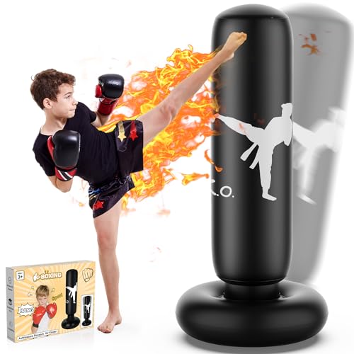 X XBEN Boxsack Kinder ab 3 Jahre,165cm Aufblasbare Boxsack Stehend Kinder Standboxsack für Kinder Erwachsene Üben von Karate, Taekwondo, Druckentlastung...