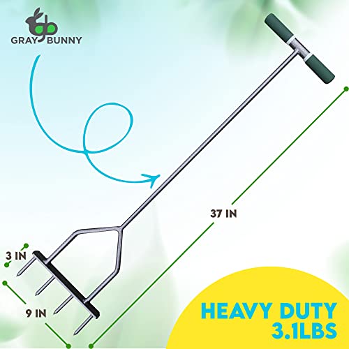 Gray Bunny Lawn Aerator Tool 37" - Lawn Dethatcher Core Aerator with 4 Spikes for Lawns, Great Yard Tools for Garden - Thumbnail 3