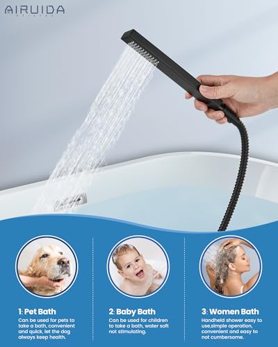 Airuida Grifo para Bañera con Caño Tipo Cascada y Ducha de Mano - Negro Mate | Caño Ángulo Biselado, Control de Una Manija, Válvula Incluida, Montaje en Pared miniatura 4