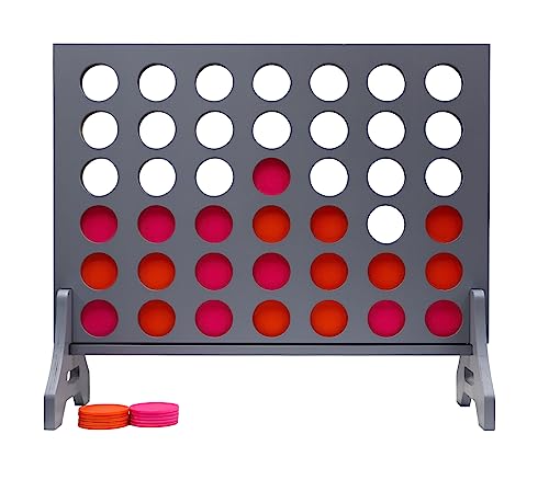 Image of Giant 4 in a Row Game for Family & Adults - Tailgating Pros Jumbo Grey Wooden Four in a Row Indoor & Outdoor Yard Game for Family Party Fun, Portable Activities for Patio, Backyard, and Camping