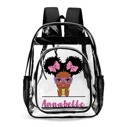 Personalized School Clear Backpack for Girls with Name, Custom Kids Clear Backpack for Girls with PVC Waterproof Reinforced Strap & Large Capacity, Back to School Gifts for Kids