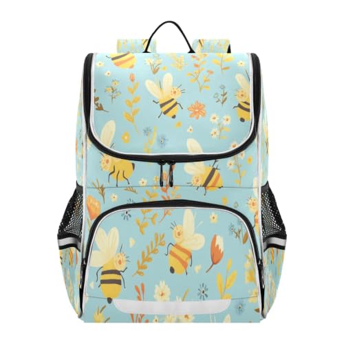 Sac à dos scolaire bleu abeilles mignonnes grande capacité pour primaire