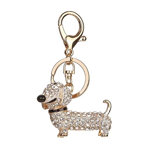 Cute Dachshund Dog Alloy Rhinestone Key Chain Bag Car Pendant Decor Keyring Cover