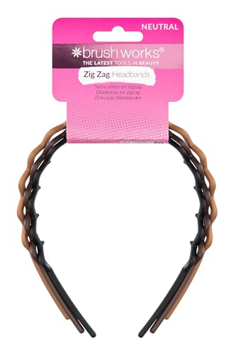 Brushworks Neutral Zig Zag Headbands – 3 Pack | Stylish Wavy Hair Bands for Women & Girls | Comfortable, Non-Slip, Everyday Hair Accessories