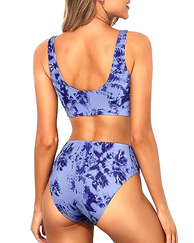 Image of Sporty Bikini Set Two Piece High Waisted Swimsuit Athletic Bathing Suit | Sporty,High Waisted Bottom,U-back,Removable Cups,Athletic,Quick Dry