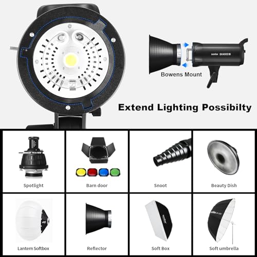 Godox 3 Pack SK400IIV 1200W Studio Strobe Flash Kit, 400W Bowens Mount Monolight, 24”x36” Softbox, 110\" Light Stand, Umbrella, Barn Door,Carrying Case for Video Shooting,Prodoct, Portrait Photography