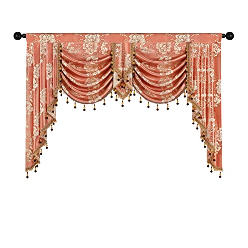 ELKCA Golden Jacquard Single Swag Waterfall Valance for Living Room Damask Coffee Curtain Valance for Kitchen W39 Inch 1 Panel product thumbnail 11