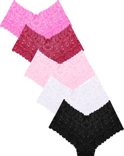 Image of ALL OF SHE Sexy Underwear Panties for Women Cheeky V Waist Lace Boyshorts Lingerie Plus Size Underwear Gift Wife Women 5 Pack