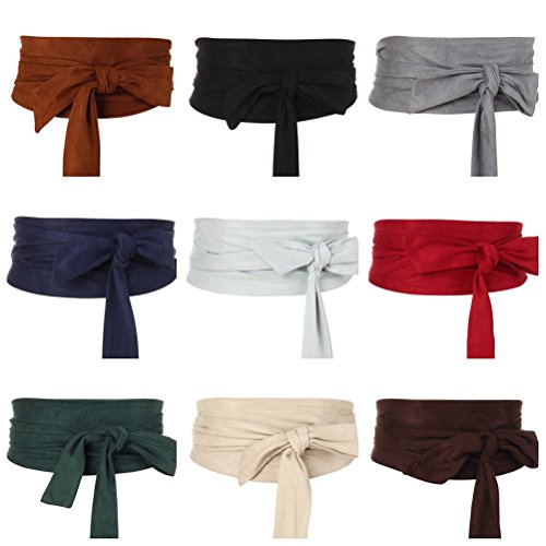 Aecibzo Women's Bowknot Self Tie Wrap Around Obi Waist Band Cinch Boho Waist Belt (Brown) #TOP6