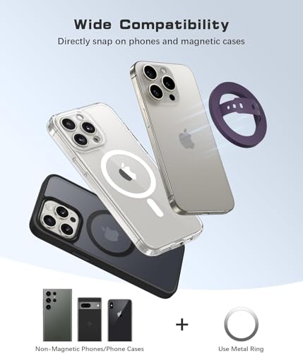 Image of RIGGEAR Soft Silicone Magnetic Phone Grip, Finger Loop Ring Holder Compatible with MagSafe iPhone Models and Magnetic Phone Cases (Purple)