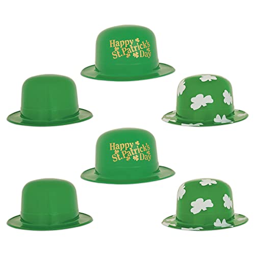 Beistle Plastic St Patrick's Day Derby Hats, Set of 6 Green with Shamrock Design, Irish Party Accessories for Parades Pub Crawls Festive Events and Holiday Celebrations by Beistle - Used condition - US$17.03