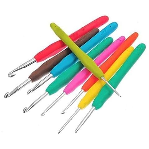 9PCs Soft Rubber Handle Aluminum Hook Crochet Hooks Template Kit TPR Knitting Needles for Loom Tool Band DIY Crafts FBA Cover