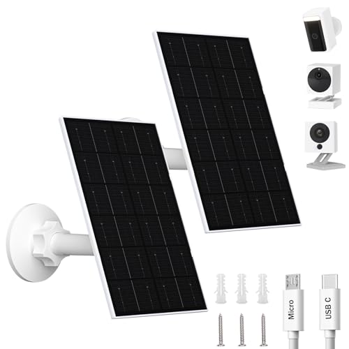 Image of FUTUREZEN 4W Solar Panel for WYZE Cameras, USB-C & Micro USB Solar Charger, Compatible with WYZE Cam Pro, Outdoor Cam V1/V2, 9.8ft Cable, IP66 Waterproof, 360° Adjustable Mount (2 Pack)