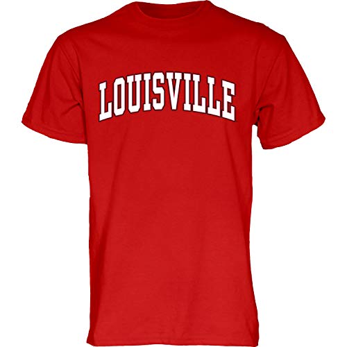 Blue 84 Men's Louisville Cardinals Arching Team Color Short Sleeve T Shirt, Louisville Cardinals Red, Small