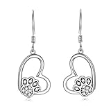 POPKIMI Dog Cat Lovers Dangle Earrings Puppy Dog Cat Pet Paw Print Love Heart S925 Sterling Silver D