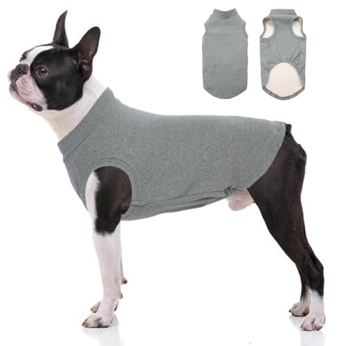 Katzinst Hundepullover Fleece Weste Dehnbares und Warmes Sweatshirt Hunde T-Shirt Hundepulli für Mittelgroße Hunde Pullover für Französische Bulldoggen Border-Collie Pitbulls Grau 2XL