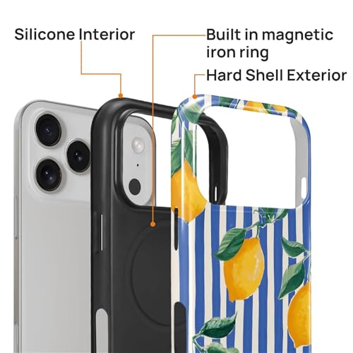 Coque iPhone 17 Pro MagSafe rigide acrylique rayures blanches bleu citron - 6