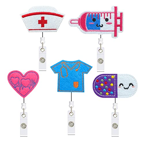 Abzeichen Halter für Krankenschwestern, 5 Stück Ausweishalter Filzstoff mit Schlüsselband Ausziehbar und Krokodilklemme, Ausweisjojo für Studenten, Lehrer, Krankenschwester Zubehör Cover