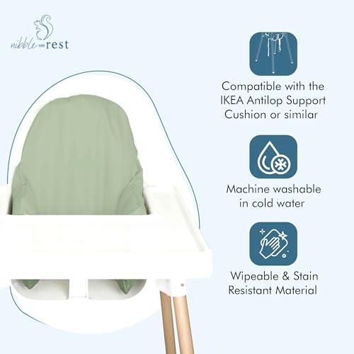 Image of Nibble And Rest Highchair Cushion Cover for Inflatable Cushion, Compatible for IKEA Antilop Highchair, High Chair Accessories, Stain-Proof,Washable & Wipeable Cushion Cover (Cushion NOT Included(Sage)