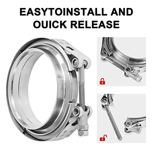 3 Inch V-Band Turbo Downpipe Exhaust Clamp,3 Inch 3\" V-Band Flange Clamp Kit with Male Female Flange Stainless Steel For Exhaust Downpipe,1pcs