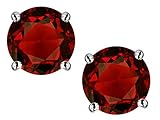Star K Classic Round 7mm Genuine Garnet Four Prong Stud Earrings 10 kt White Gold