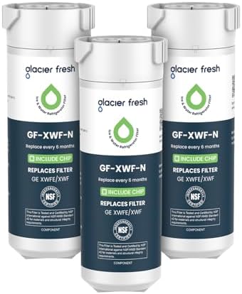 GLACIER FRESH Water Filter Compatible with XWFE (Built-in CHIP), Replacement for GE XWFE, XWF Refrigerator Water Filter NSF/ANSI 42 Certification Pack of 3
