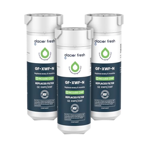 Image of GLACIER FRESH Water Filter Compatible with XWFE (Built-in CHIP), Replacement for GE XWFE, XWF Refrigerator Water Filter NSF/ANSI 42 Certification Pack of 3