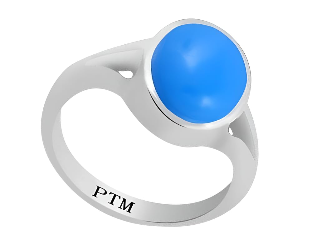 PTM 925 Sterling Silver Firoza/Turquoise 3.25 to 10.25 Ratti or 3.00 to 9.50 carat Natural Gemstone Bis Hallmark Ring for Men & Women