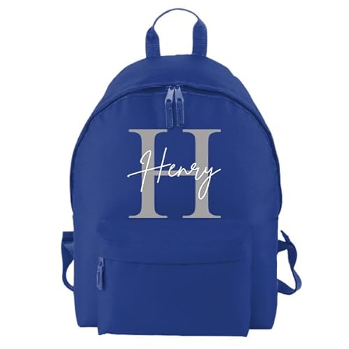 Image of D&T Personalised Kids Backpack for Girls and Boys: WaterProof Back to School, Customised with Monogrammed Initials & Names. A Unique Rucksack Ideal for School Children Royal Blue