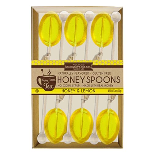 Image of Melville Candy Honey Spoon Gift Set - Spoons & Lollipops on Wooden Ball Sticks - Gluten-Free, Made in USA Stirrers for Tea, Coffee, & Hot Beverages - Individually Wrapped (6-Count, Lemon)