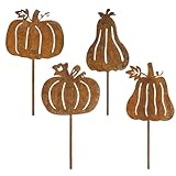 QITHGYD 4er Set Rostige Kürbis Gartenstecker, Herbst Deko Kürbis Outdoor Dekoration, Metall Kürbis Roststecker für Garten Balkon Terrasse, Halloween Herbstdeko, Rost Deko Herbst für Gartengestaltung