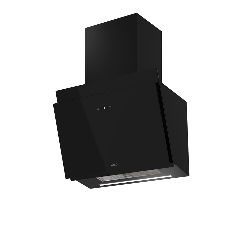 Campana Extractora Decorativa Thalassa PRO 600 GBK, 60 cm, 842 m³/h, 6 Velocidades con Turbo, Control Táctil, LED Bicolor Regulable, AUTO 2, Filtros Lavables, Cristal Negro