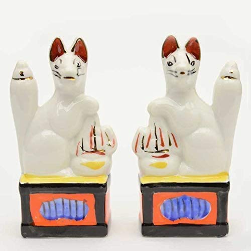 【ひるた仏具店】 神狐 キツネの置物 4.0寸 1対 神棚 神具用 (稲荷きつね)