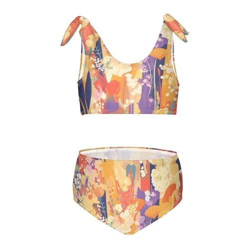 KLL Vintage Floral Pattern Modern Girls Two Piece Bikini Sets Quick-Dry Beach Swimwear Swimsuit