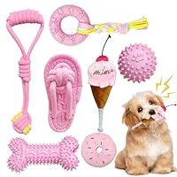 WROYGVY Hundespielzeug Kleine Hunde,7 Stück Rosa Hunde Quietschspielzeug, Kauspielzeug für Welpen, Seilspielzeug-Set für Welpen, geeignet für kleine und mittelgroße Hunde.