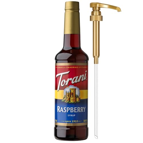 Image of Torani Raspberry Syrup for Drinks, Flavoring for Iced Tea, Lemonade, and Sodas, Pump Included, 25.4 Oz