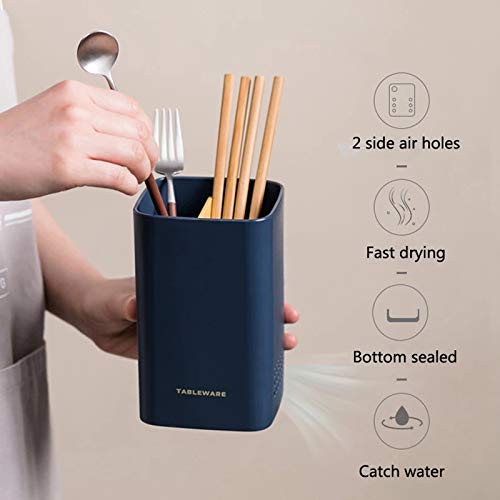 Kitchen Utensil Holder For Countertop,Multifunctional Draining Chopstick Cage,Double Ventilation Holes,Wall Mounted Or Standing Cutlery Storage Organizer Caddy,Tableware Spoon Forks Storage Box,Navy #TOP2