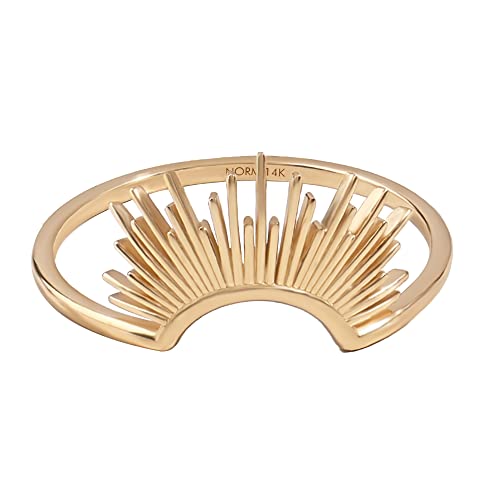 Sunburst Stacking Curve Wedding Band | 14K Solid Gold Arched Nesting Stack Ring Enhancer For Women | Minimalist Real Gold Jewelry For Her (Yellow Gold, 9) #TOP19