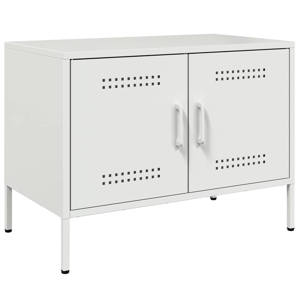 Meuble TV blanc 68x39x50,5 cm en acier | Meuble bas industriel