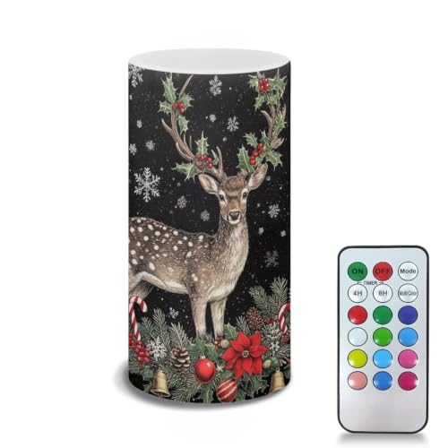 Image of Poceacles Christmas Decor Flameless Light Candles Battery Operated Candles with Color Changing Timer Remote Control Tealights, Christmas Deer Black