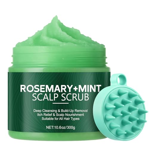 AOPEIBOTO Rosemary Scalp Scrub, Scalp Exfoliator, Hair Scrub with Scalp Scrubber, Gently Exfoliating, Promote Healthy Hair, Balance Oil, Strengthen Hair Roots, 10.6oz/300g