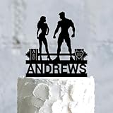 Weightlifting Wedding Cake Topper,Bodybuilding Fitness Wedding Cake Topper,Gym Bride and Groom Cake Topper,Barbell Wedding Topper for Special Event Celebration Party Cake Decoration Supplies.