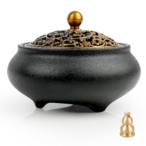 香炉 お香立て 線香立て 陶器 蓋付き 難燃綿と香立てつき ヨガ 瞑想 仏壇用 浄化 香道 仏具