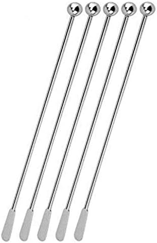 Jsdoin Stainless Steel Coffee Beverage Stirrers Stir Cocktail Drink Swizzle Stick with Small Rectangular Paddles (5 silver)
