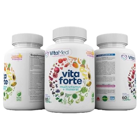 VitaMed Vegan Multivitamin for Women and Men with digestive enzymes, Probiotics, Vitamin D3, Vitamin C, Vitamin A, Vitamin B12, Multi Vitamin and Multimineral Supplement for Immune Support,180 Tablets Cover