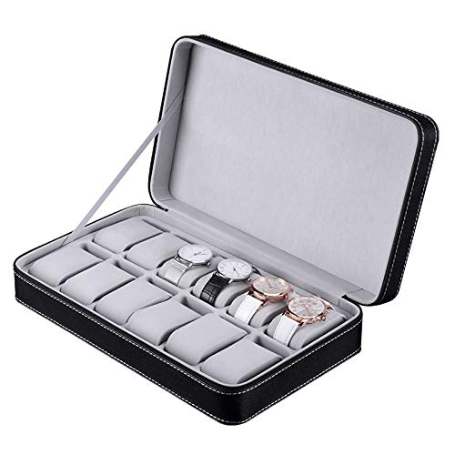 Uhrenbox, 12 Uhrenbox, Reißverschlusstasche, PU-Uhren-Aufbewahrungsbox, Schmuckschatulle, langlebig, für Damen und Herren