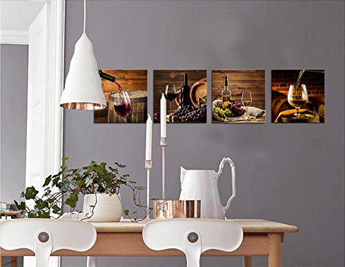 Red Wine Cups Hd Modern 4 Panels Framed Wall Art Abstract Giclee Canvas Prints Artwork Contemporary Vintage Pictures Paintings On Canvas Wall Art For Kitchen Home Decorations #TOP2